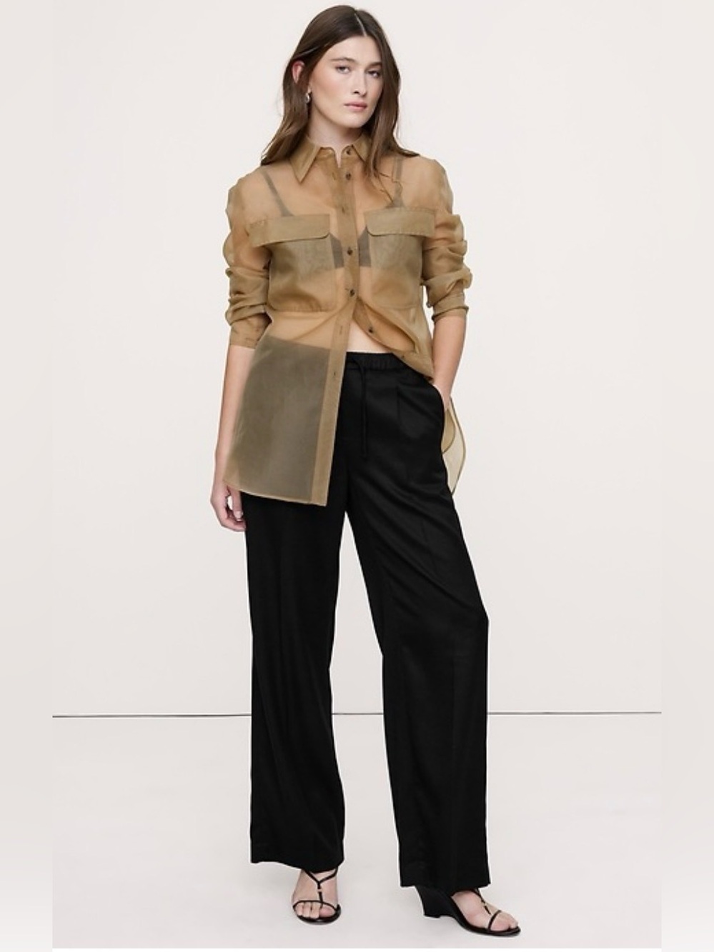 NWT Banana Republic High Rise Drapey Tencel Pull On Black Pant Sz S/P